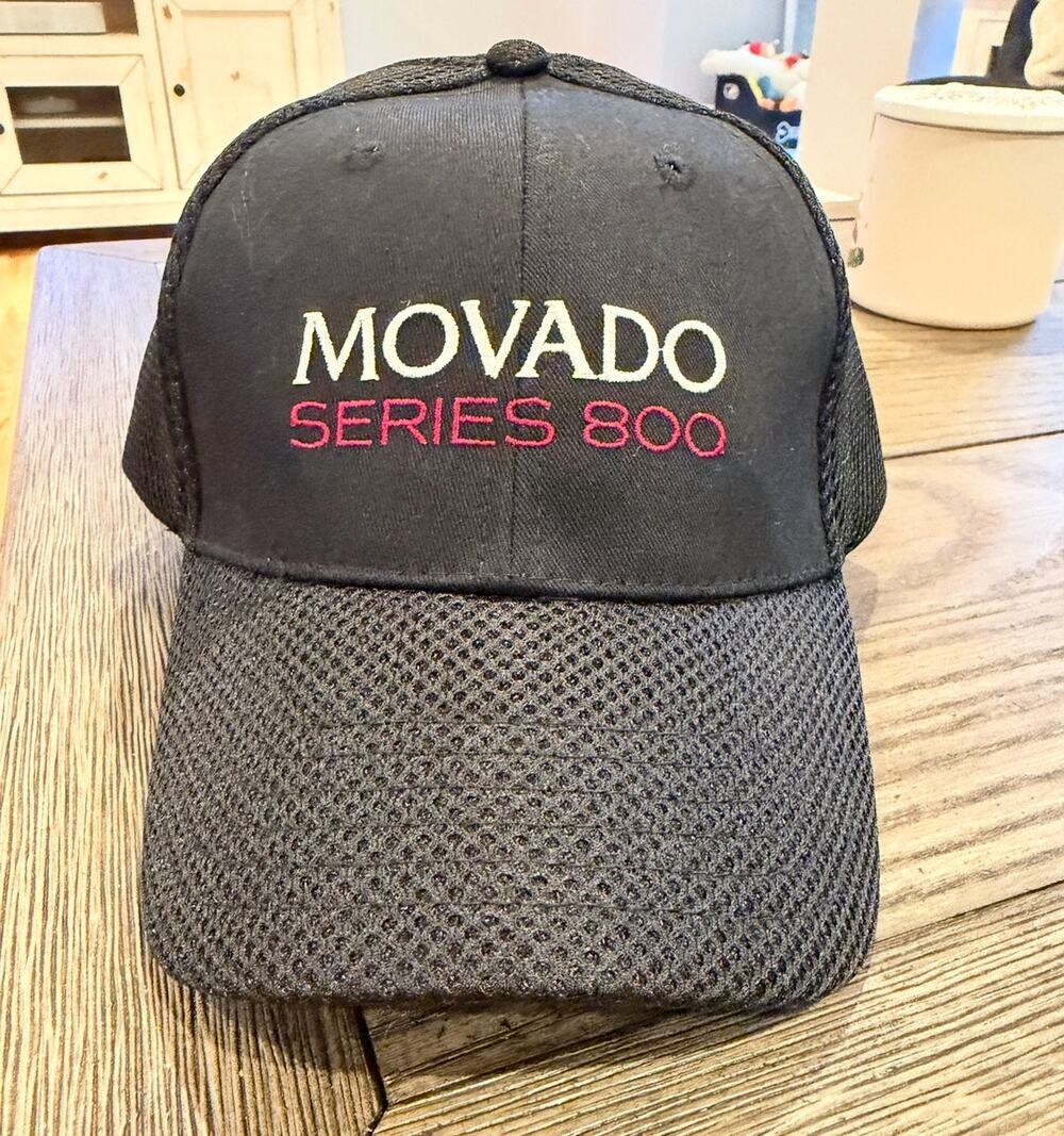 Movado Series 800 Black Limited Edition Mesh Baseball Cap White Red Embroidered